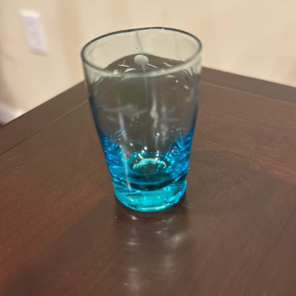 Etched Blue Glass Shot Glass